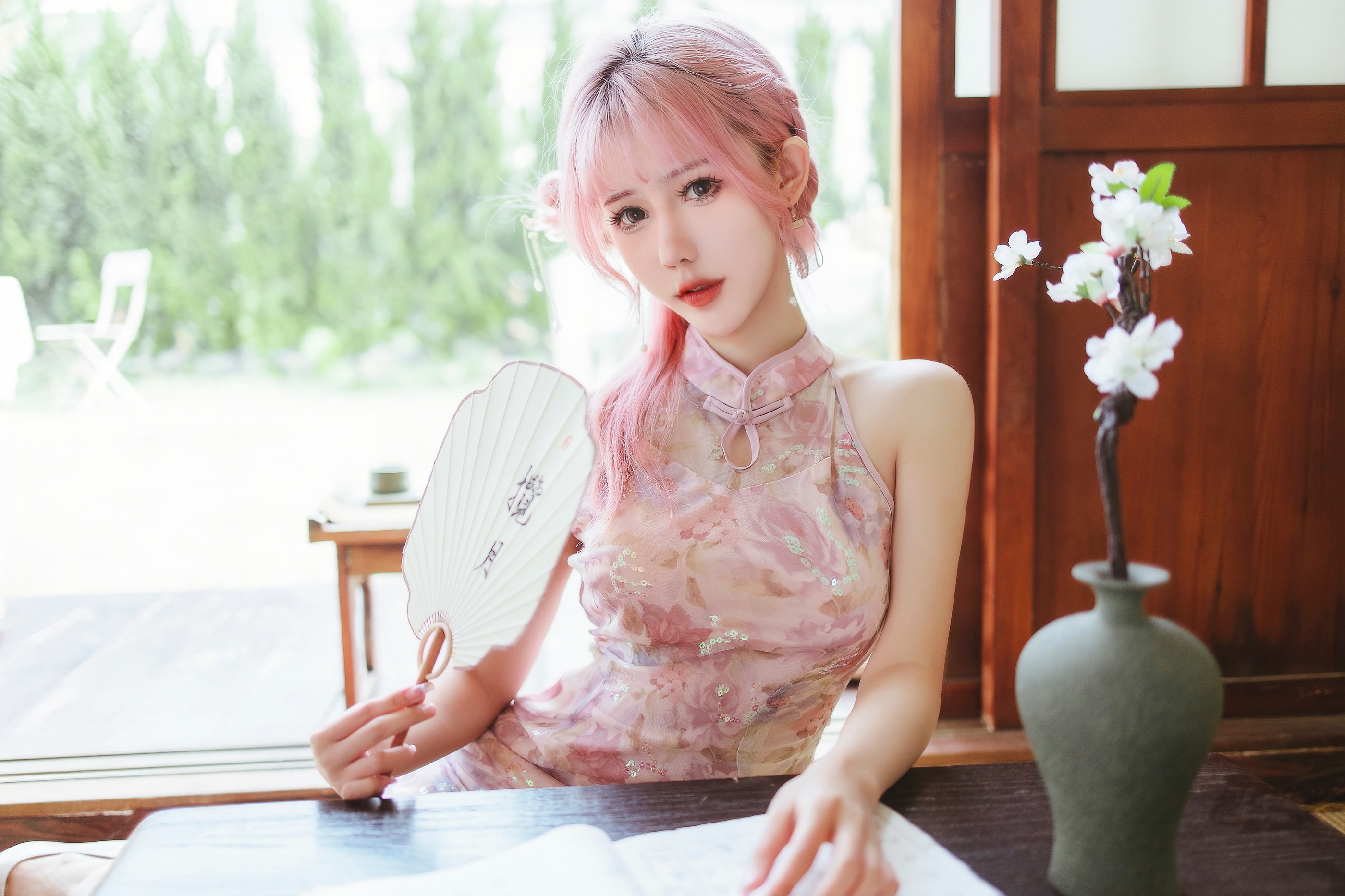 图片[1]-仙女月 – NO.015 粉色旗袍[20P]-XikXak